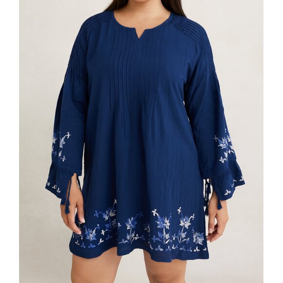 Roller Rabbit Women's Small Floral Embroidered Bell Sleeve Tassel